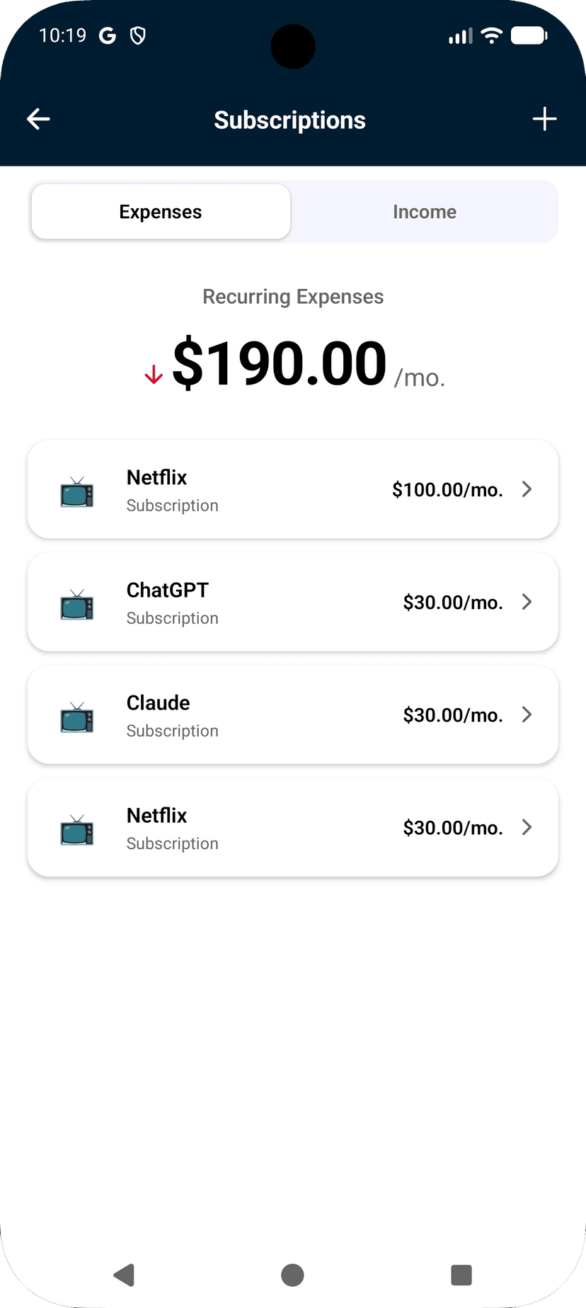 Budler subscriptions and recurring bills